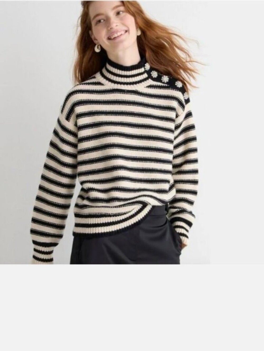 J. Crew Striped Black & Cream Mock Neck Sweater Size XL